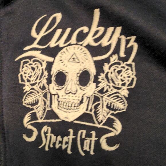 Zara Street Cat Apparel Black Lucky 13 Varsity Jacket - Picture 2 of 10